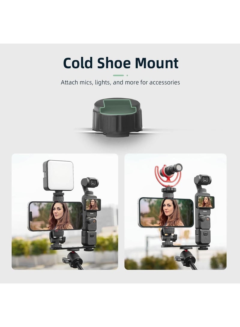 SYOSI Phone Holder Mount for DJI Osmo Pocket 3, Metal Expansion Adapter Clip with 1/4” Screw and Cold Shoe, Compatible with Tripod and Selfie Stick, Stable Phone Grip for Creator Combo Accessories (Black) - Image 3