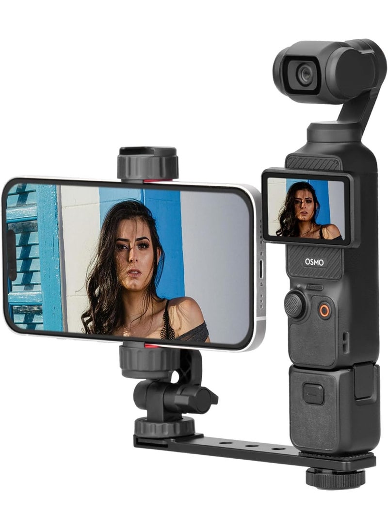 SYOSI Phone Holder Mount for DJI Osmo Pocket 3, Metal Expansion Adapter Clip with 1/4” Screw and Cold Shoe, Compatible with Tripod and Selfie Stick, Stable Phone Grip for Creator Combo Accessories (Black) - Image 1