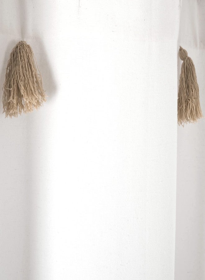 Lush Decor Boho Tassel Stripe Yarn Dyed Eco-Friendly Recycled Cotton Shower Curtain, 72" x 72", Neutral & White - Image 3