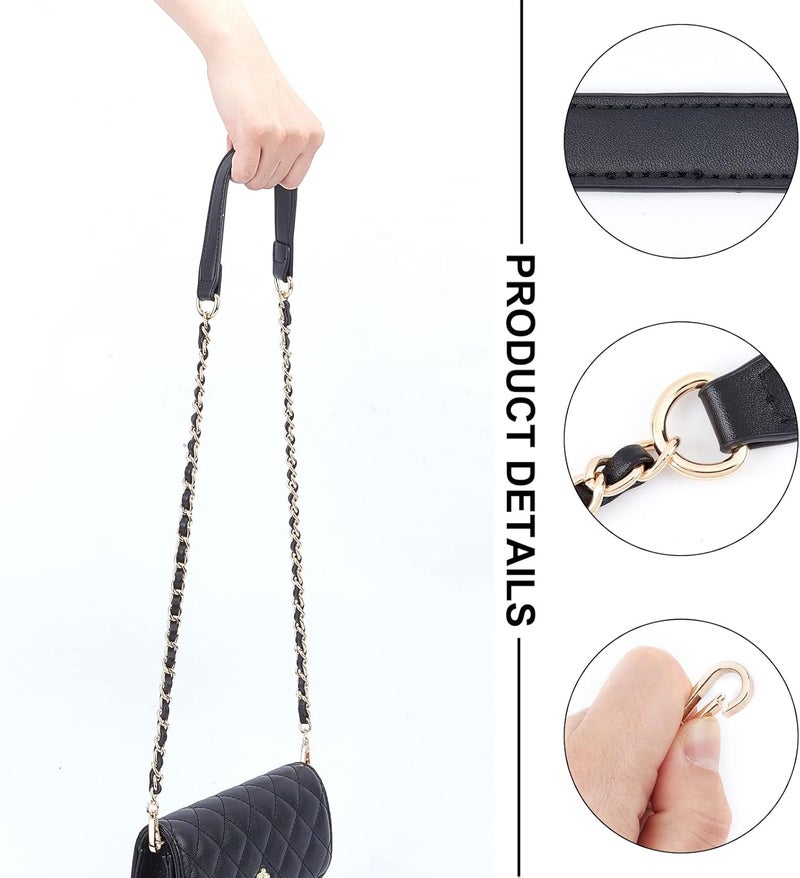 cheekyglo 2pcs Leather Metal Chain, 39.3 Inch Leather Purse Chain Strap Replacement Crossbody Shoulder Bag Chain Iron Flat Chain Handbag Chain Strap with Swivel Clasp for Wallets Clutch Bags - Image 5