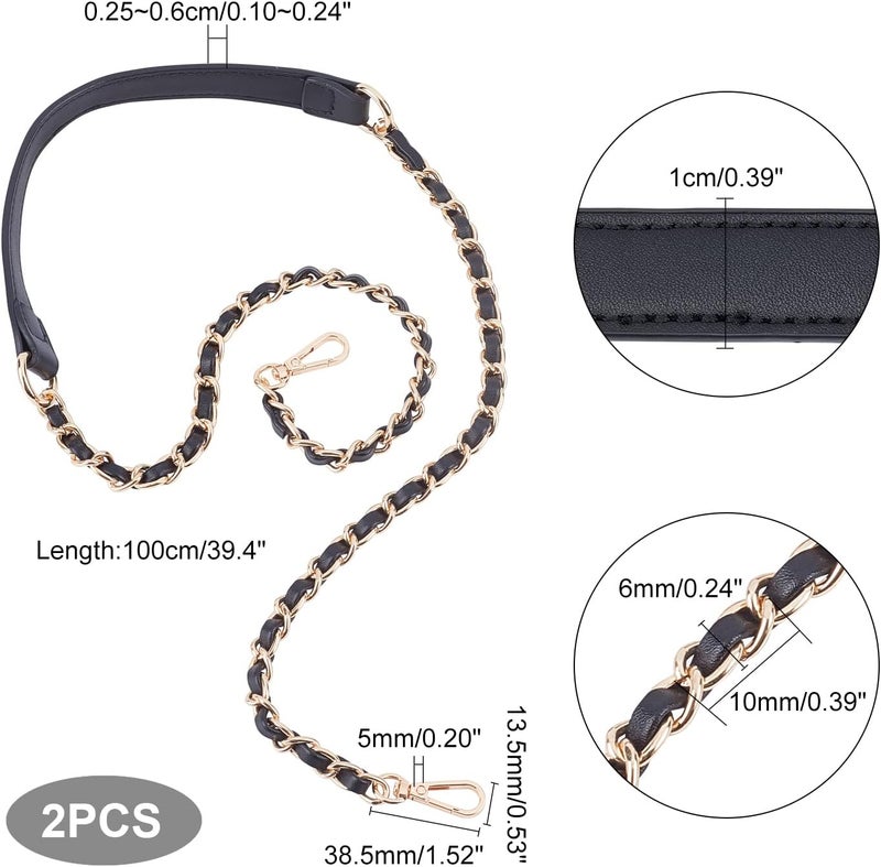 cheekyglo 2pcs Leather Metal Chain, 39.3 Inch Leather Purse Chain Strap Replacement Crossbody Shoulder Bag Chain Iron Flat Chain Handbag Chain Strap with Swivel Clasp for Wallets Clutch Bags - Image 4