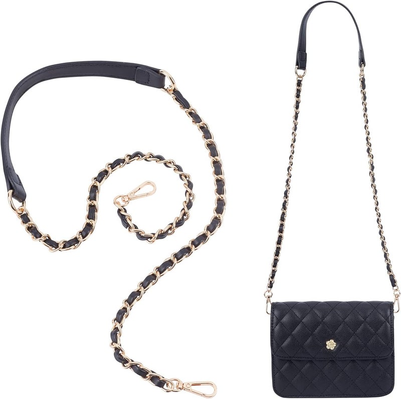 cheekyglo 2pcs Leather Metal Chain, 39.3 Inch Leather Purse Chain Strap Replacement Crossbody Shoulder Bag Chain Iron Flat Chain Handbag Chain Strap with Swivel Clasp for Wallets Clutch Bags - Image 1