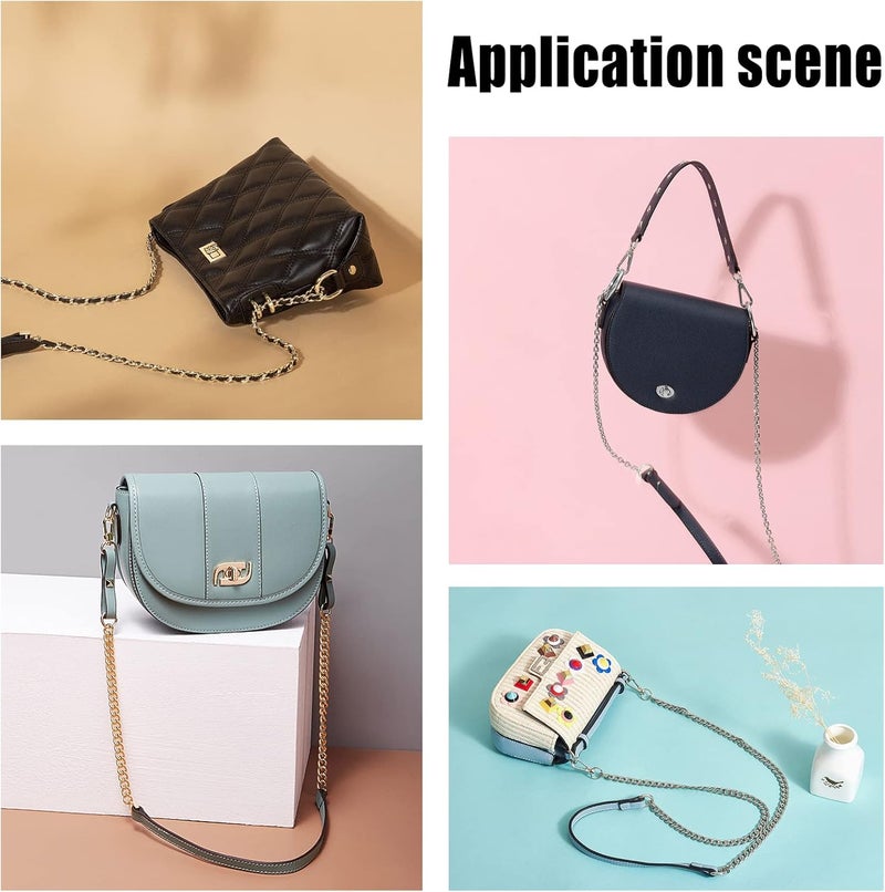 cheekyglo 2pcs Leather Metal Chain, 39.3 Inch Leather Purse Chain Strap Replacement Crossbody Shoulder Bag Chain Iron Flat Chain Handbag Chain Strap with Swivel Clasp for Wallets Clutch Bags - Image 3