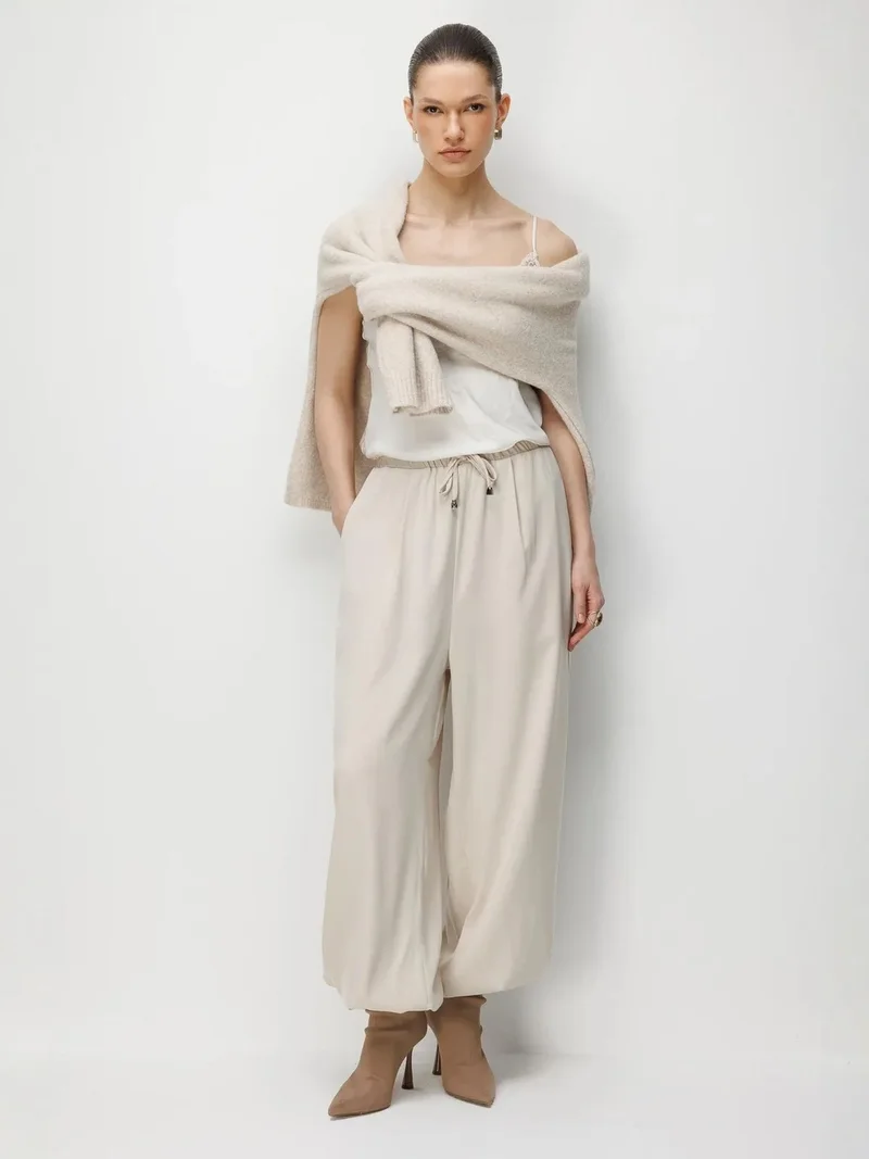ميكسراي MIXRAY Textured Long Jogger Pants with Drawstring Waist and Pocket