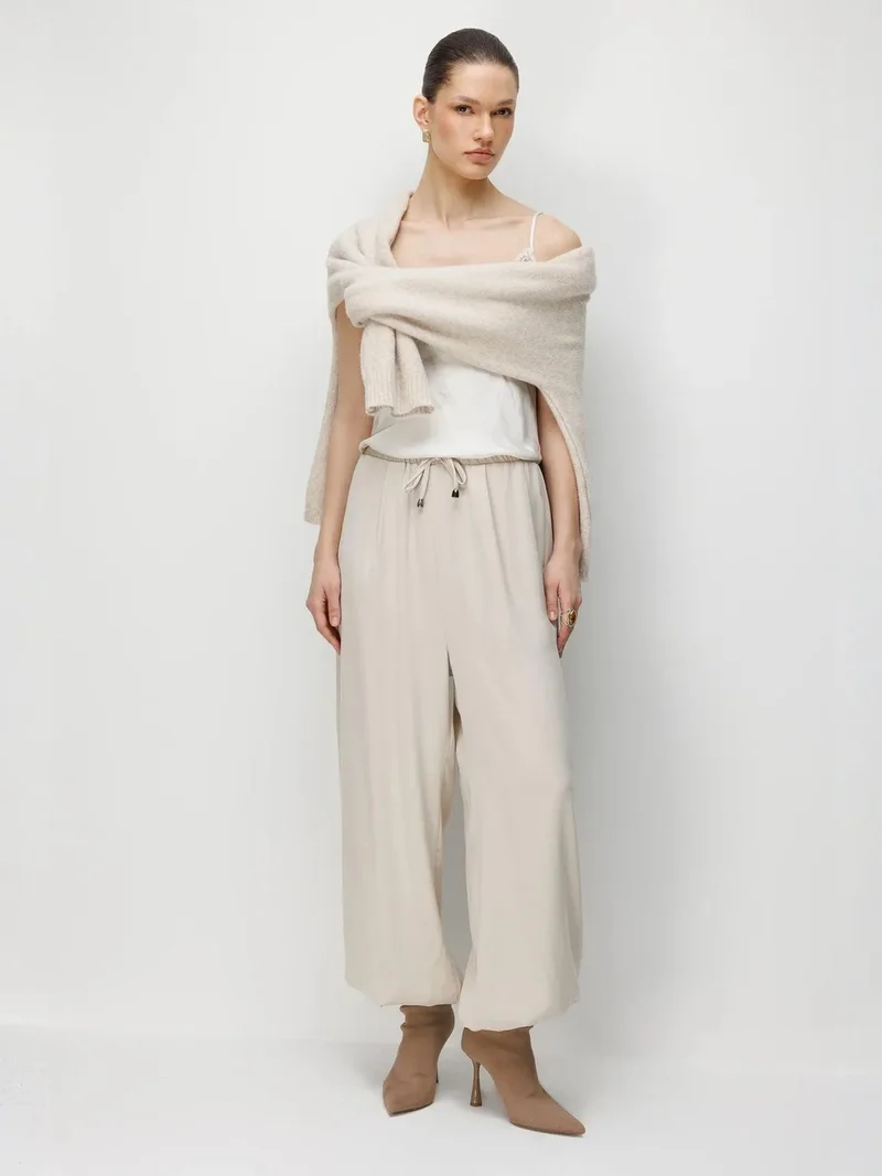 ميكسراي MIXRAY Textured Long Jogger Pants with Drawstring Waist and Pocket