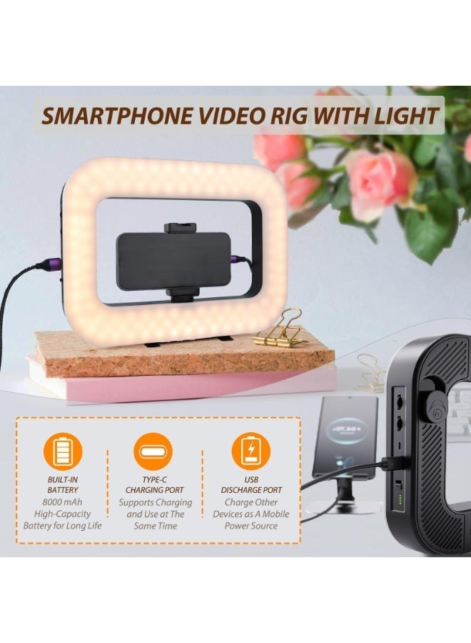 والالا حامل فيديو للهواتف الذكية مزود بإضاءة، طقم إضاءة حلقية محمولة لصور السيلفي، مثبت فيديو LED للجوال مع بطارية مدمجة 8000 مللي أمبير/ساعة للكاميرا، والهواتف الذكية، ويوتيوب، وتسجيل فيديو تيك توك، والمكياج - Image 5