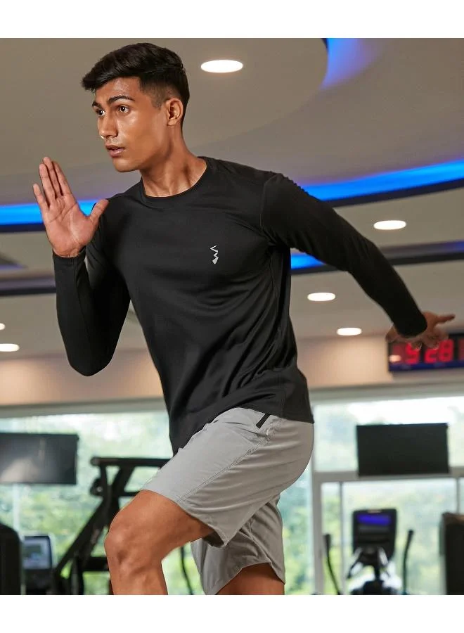 Campus Sutra CS Life Men's Solid Black Activewear T-Shirt For Casual Wear | Crew Neck | Long Sleeve | Anti-Odor | Dri-Fit | Jersey T-Shirt Crafted With Comfort Fit & High-Performance