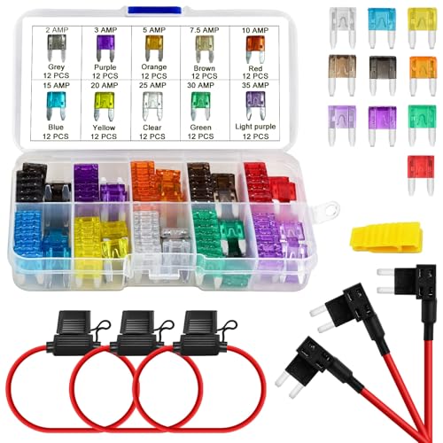 MuHize Mini ATM Fuse Tap Kit with 16 AWG Wiring - 120 Pcs 5A to 30A Fuses for Car RV Camper | Locking Holder Design - Image 1