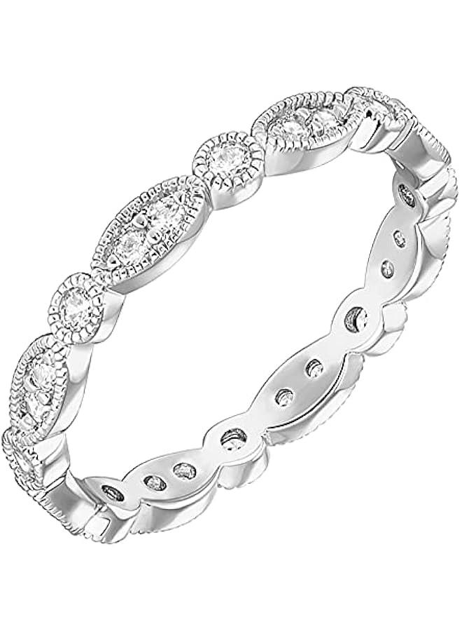 PAVOI 14K Gold Plated Cubic Zirconia Band | Round Milgrain Eternity Bands | Gold Rings for Women - Image 1