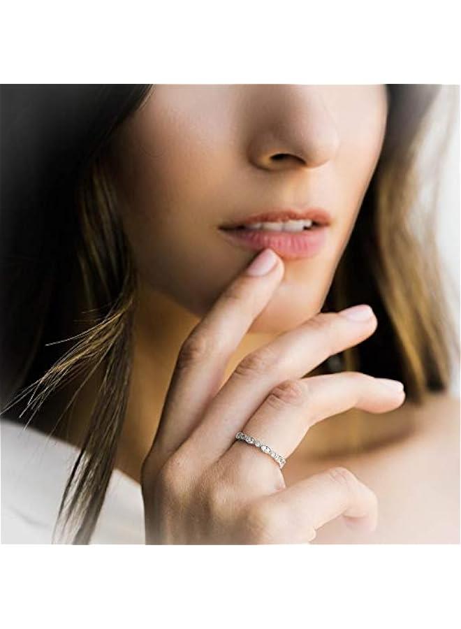 PAVOI 14K Gold Plated Cubic Zirconia Band | Round Milgrain Eternity Bands | Gold Rings for Women - Image 3