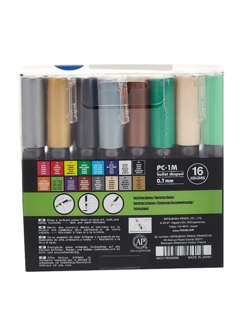 POSCA 16-Piece Round Shaped Paint Marker Set 0.7mm Multi color - Image 2