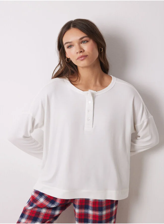 women'secret White Velvet Long Sleeve Shirt