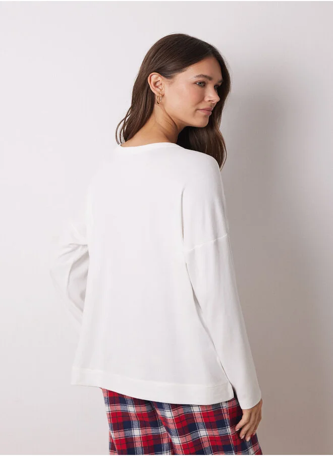 women'secret White Velvet Long Sleeve Shirt