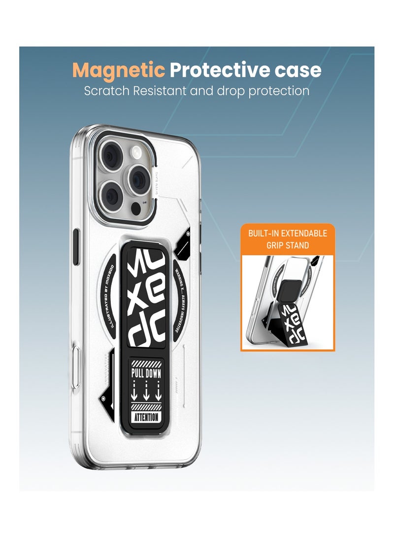 Moxedo Moxedo Magnetic Protective Case Scratch Resistant Drop Protection with Built-in Extendable Grip Stand Compatible for iPhone 16 Pro 6.3 inch - Black  - Image 4