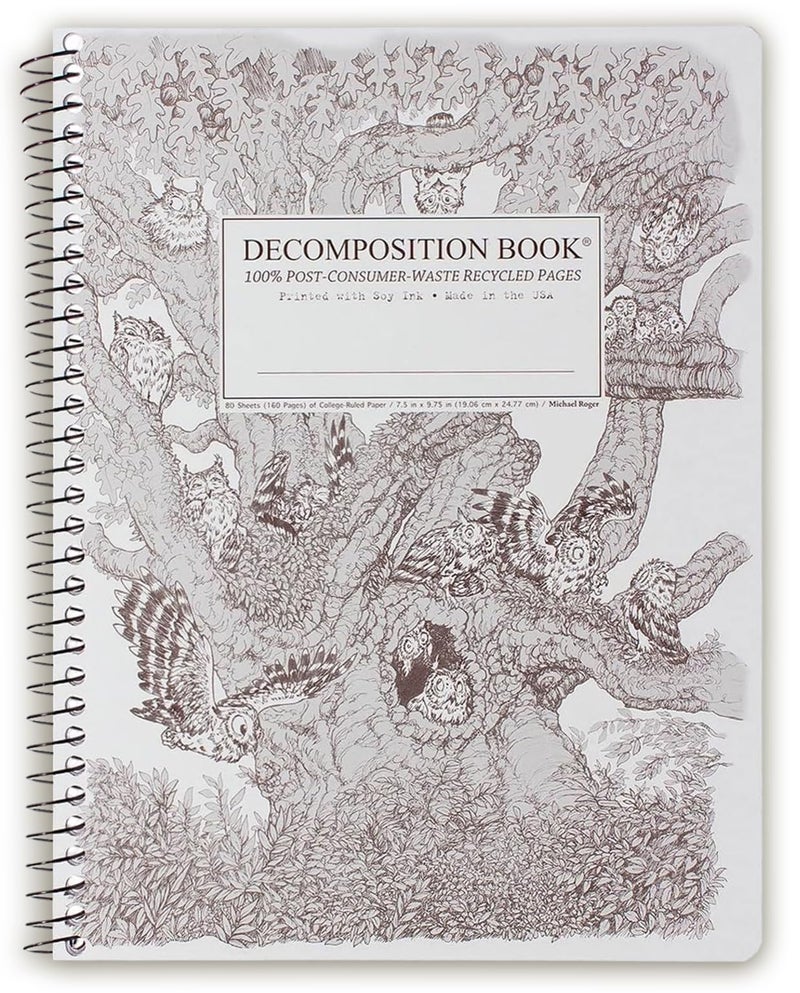 Decomposition Screech Owls College Ruled Spiral Notebook - 9.75 x 7.5 Journal with 160 Lined Pages - 100% Recycled Paper - Cute Notebooks for School Supplies, Home & Office - Made in USA - Image 1