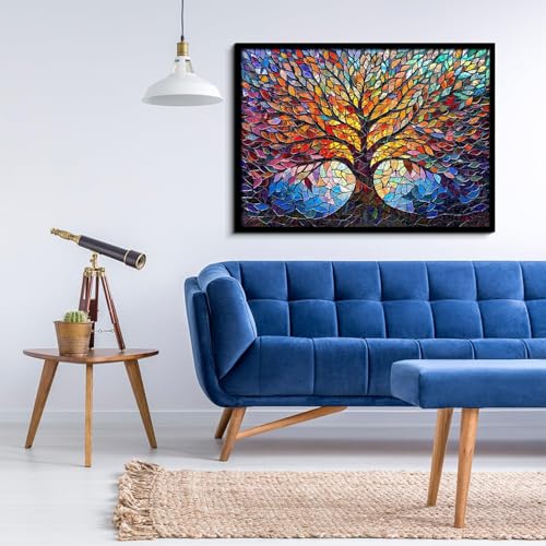 iDream 1000 قطعة لغز الصور المقطوعة – تصميم ثلاثي الأبعاد فني، ديكور جداري ملون، لغز تحدي هدية للأصدقاء والعائلة (زجاج ملون - شجرة الحياة) - Image 2