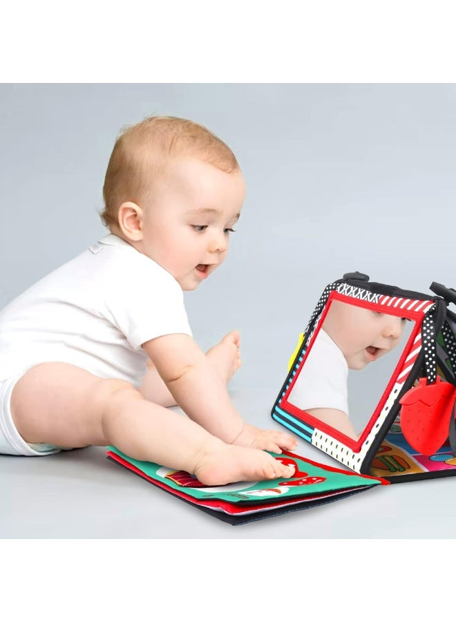 3-in-1 Tummy Time Baby Mirror & Sensory Activity Set – High Contrast Black & White Patterns with Crinkle Book and BPA-Free Teethers - Image 5