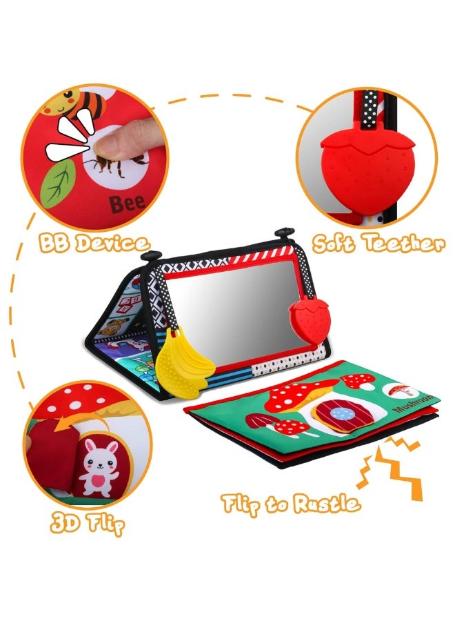 3-in-1 Tummy Time Baby Mirror & Sensory Activity Set – High Contrast Black & White Patterns with Crinkle Book and BPA-Free Teethers - Image 4