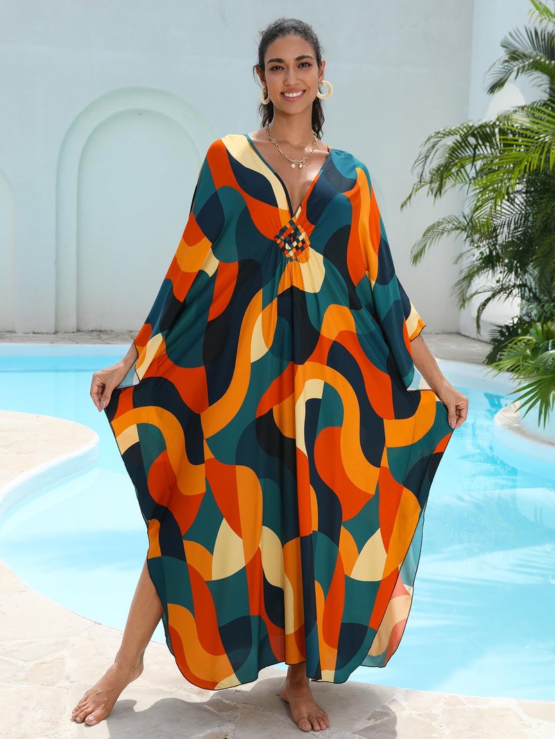 KEYLORTING Women's Plus Size Kaftan Dress â€“ Plus Size Maxi Dress Moo Moos Beach Cover Up,Bathing Suit Cover-Up Loungewear - Image 4