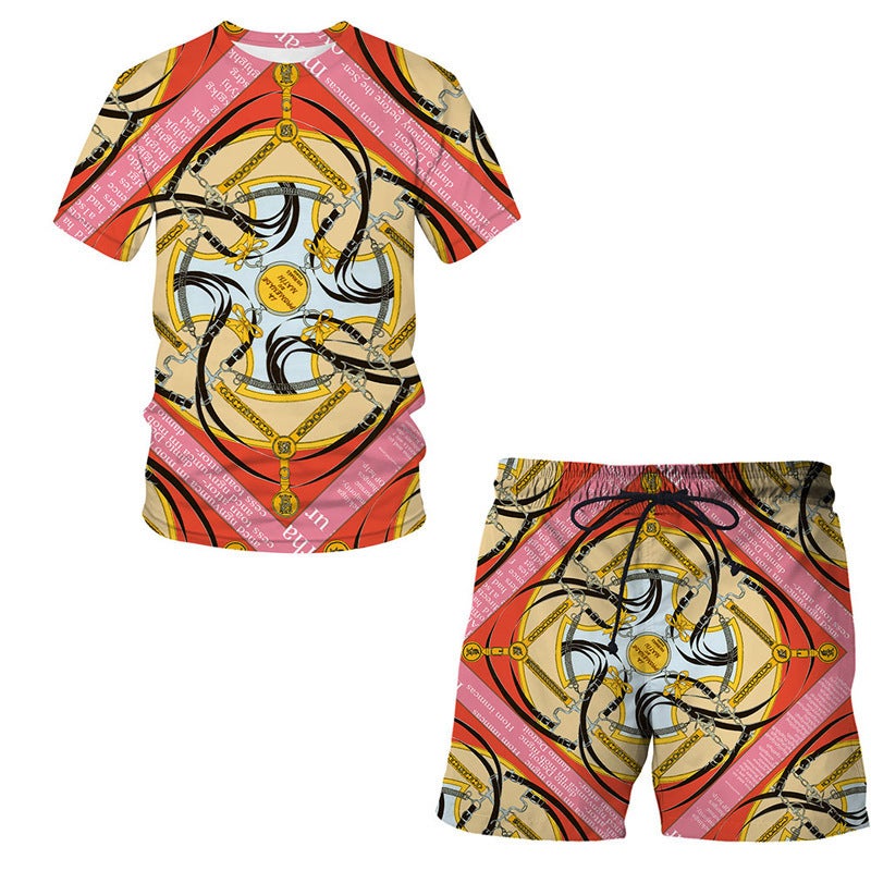 European Code Hawaii Seaside 3D Printing Men'S Casual Loose Suit Beach Short Sleeve Shorts - Image 1