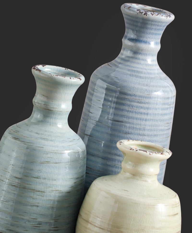 ooit Ceramic Vase Set of 3, Rustic Neutral Vases Home Decor Farmhouse Decorative Flower Vase Modern Boho Pampass Vases for Table Mantel Entryway Shelf Living Room Kitchen Bathroom - Multicolor - Image 4