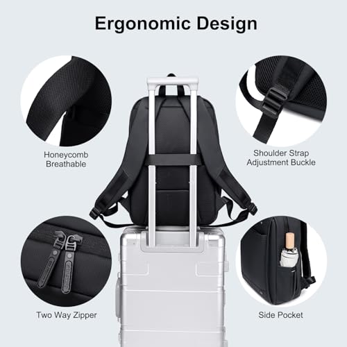 GOLDEN WOLF Slim Laptop Backpack for Men Women Lightweight 15L Backpack for Daily Use Water-resistant Multiple Pocket 15.6-inch Lapotp Bag for Office College,Black - Image 4