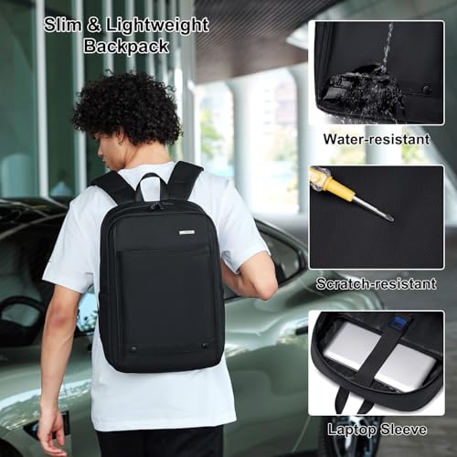 GOLDEN WOLF Slim Laptop Backpack for Men Women Lightweight 15L Backpack for Daily Use Water-resistant Multiple Pocket 15.6-inch Lapotp Bag for Office College,Black - Image 2