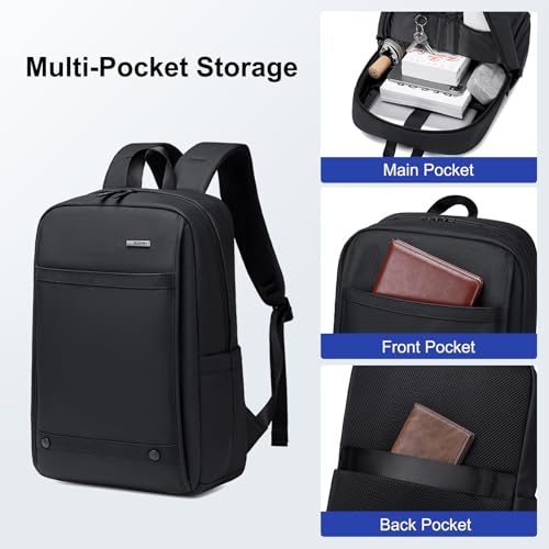 GOLDEN WOLF Slim Laptop Backpack for Men Women Lightweight 15L Backpack for Daily Use Water-resistant Multiple Pocket 15.6-inch Lapotp Bag for Office College,Black - Image 3
