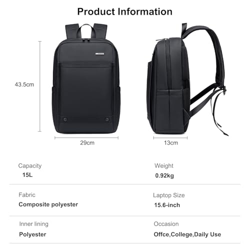 GOLDEN WOLF Slim Laptop Backpack for Men Women Lightweight 15L Backpack for Daily Use Water-resistant Multiple Pocket 15.6-inch Lapotp Bag for Office College,Black - Image 5