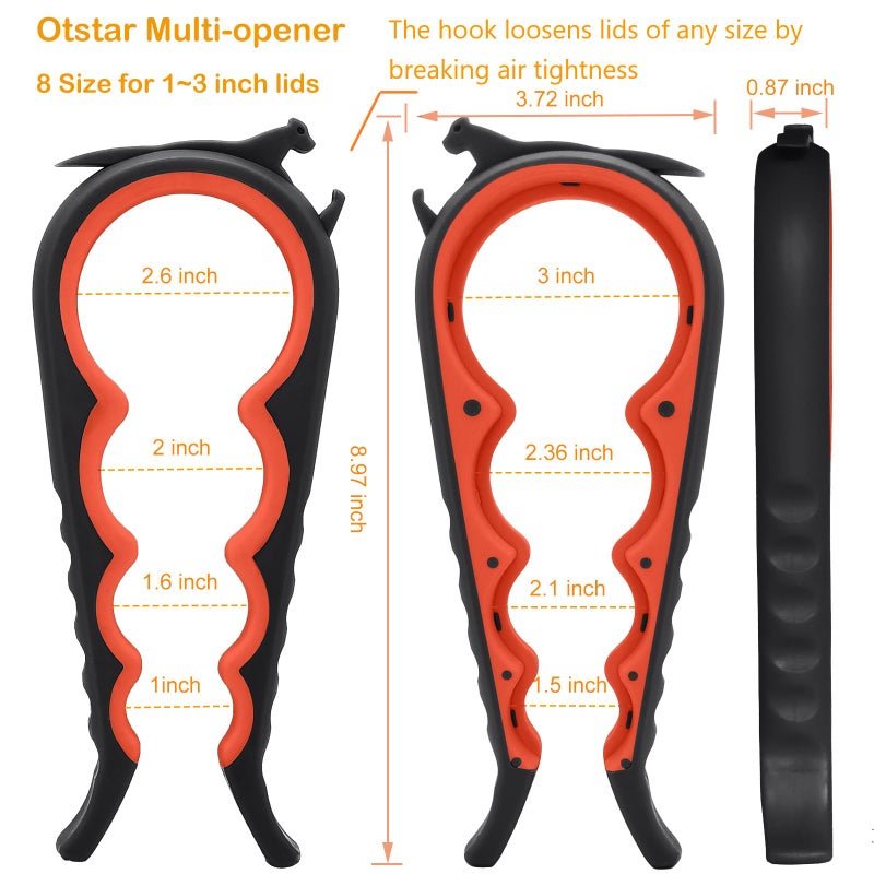 Otstar Jar Opener Bottle Opener and Can Opener for Weak hands, Seniors with Arthritis and Anyone with Low Strength, Mutil Jar Opener Get Lids Off Easily (Black and Red) - Image 2