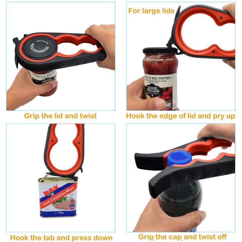 Otstar Jar Opener Bottle Opener and Can Opener for Weak hands, Seniors with Arthritis and Anyone with Low Strength, Mutil Jar Opener Get Lids Off Easily (Black and Red) - Image 3