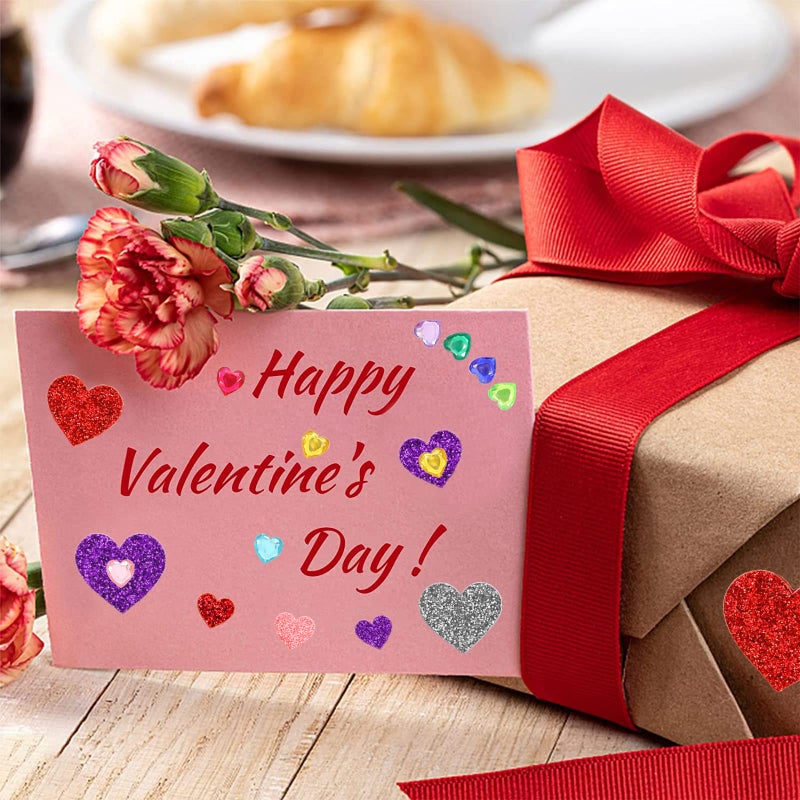 Natonhi 872 Pcs Valentines Heart Stickers  3 Sizes 5 Colors Self-Adhesive Glitter Foam Heart Shape Craft Supplies Stickers With Heart Shaped Gem Stickers For Kids Valentine'S Day Decoration - Image 2