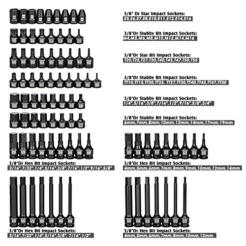 MIXPOWER 3/8" Drive Master Hex Bit Impact Socket Set, Solid One Piece Construction, Chrome Molybdenum Steel, 84 Pieces Set - Image 3
