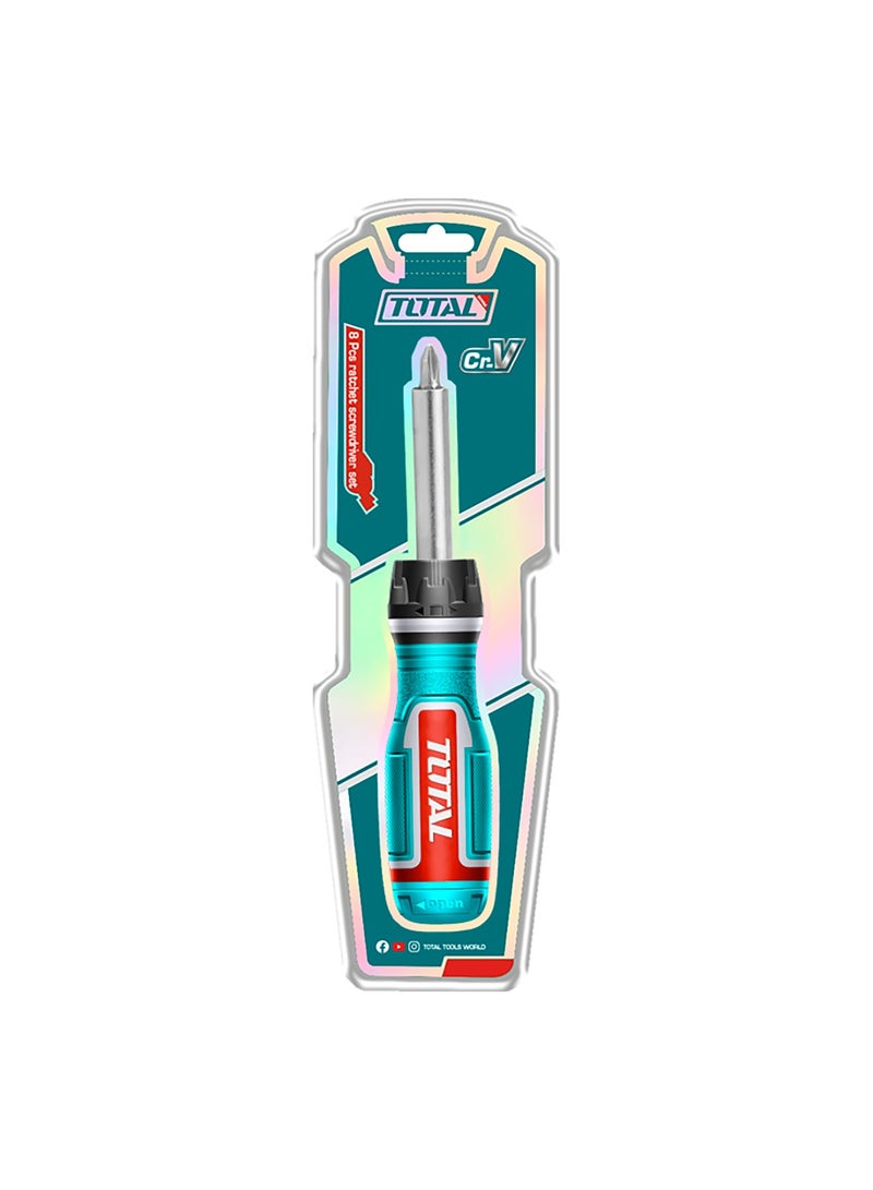 TOTAL 7-Piece Ratcheting Screwdriver Set, Turquoise, CRV Steel, Magnetic Bit Holder with Slotted, Phillips, Torx Bits, Model TACSD30086 - Image 4