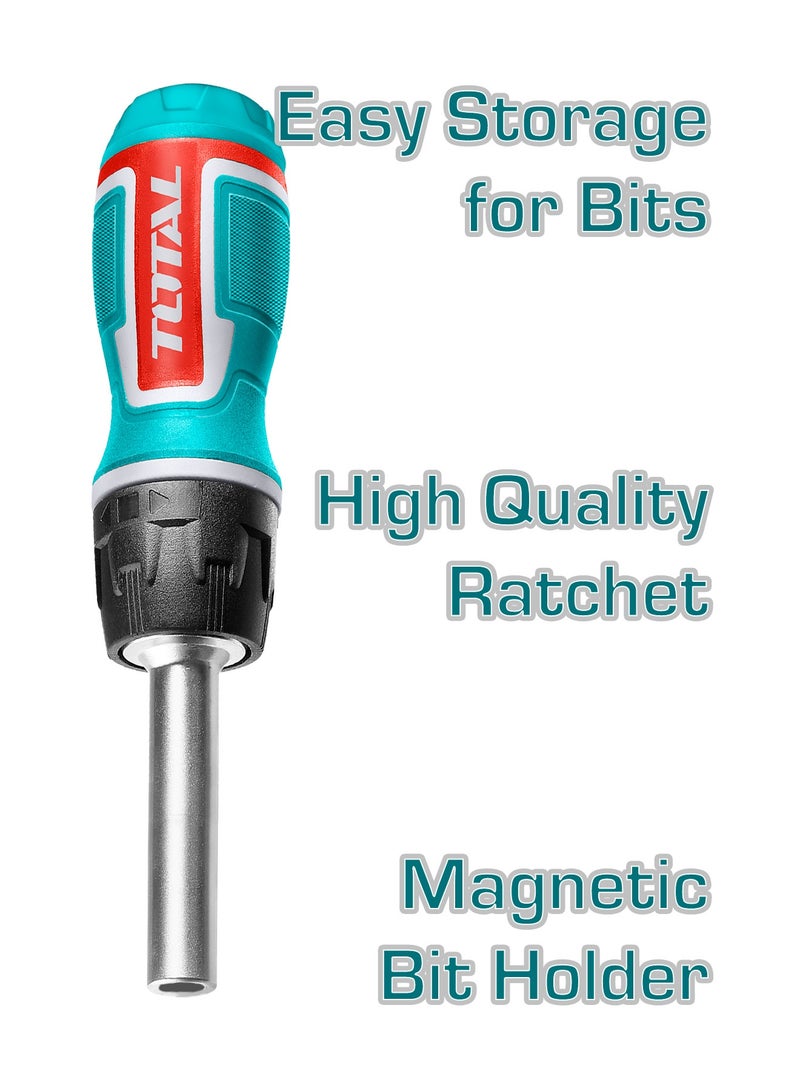 TOTAL 7-Piece Ratcheting Screwdriver Set, Turquoise, CRV Steel, Magnetic Bit Holder with Slotted, Phillips, Torx Bits, Model TACSD30086 - Image 2