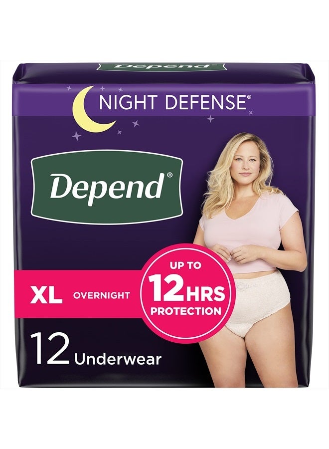 Depend Night Defense Adult Incontinence & Postpartum Bladder Leak Underwear for Women, Disposable, Overnight, Extra-Large, Blush, 12 Count, Packaging May Vary  - Image 1