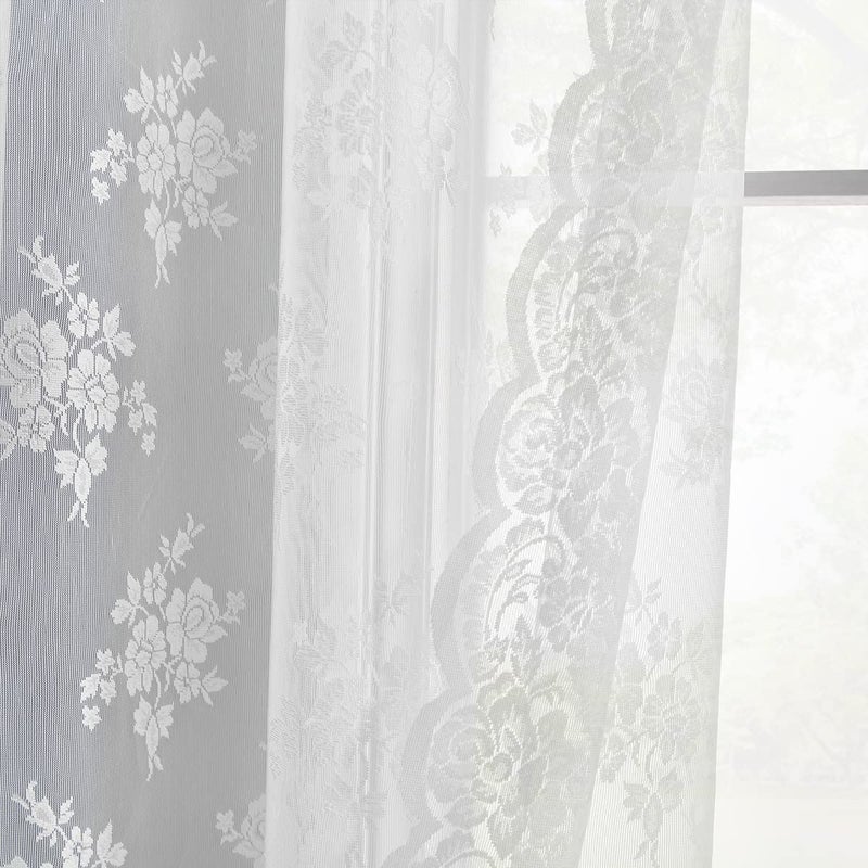 Kotile White Lace Curtains 84 Inch Length 2 Panels Set, Country Floral Vintage Scalloped Lace Curtains for Farmhouse/Living Room, Grommet Privacy Lace Sheer Curtains for Windows, 52 x 84 Inch, White - Image 5