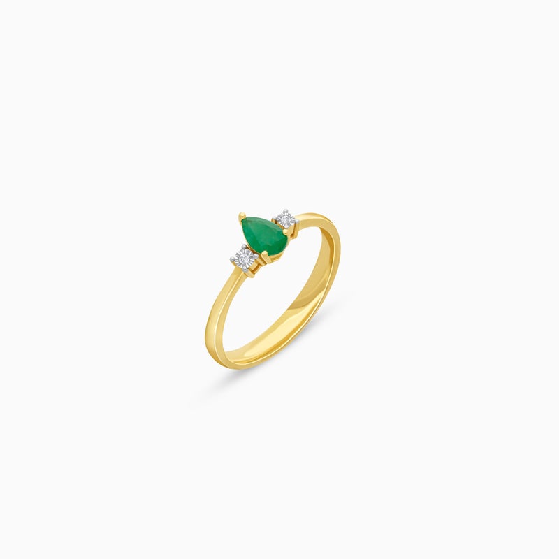 Jawhara Jewellery خاتم من الذهب الأصفر عيار 18 للنساء، شكل كمثرى من الزمرد وأحجار الماس الطبيعية، مجموعة المجوهرات الفاخرة الكلاسيكية، خاتم بيان أنيق، هدية حجر الميلاد لشهر مايو من جوهرة للمجوهرات - Image 1