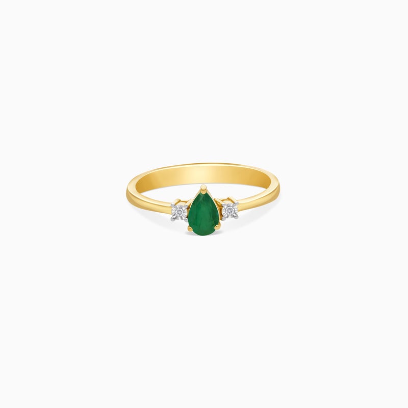 Jawhara Jewellery خاتم من الذهب الأصفر عيار 18 للنساء، شكل كمثرى من الزمرد وأحجار الماس الطبيعية، مجموعة المجوهرات الفاخرة الكلاسيكية، خاتم بيان أنيق، هدية حجر الميلاد لشهر مايو من جوهرة للمجوهرات - Image 3