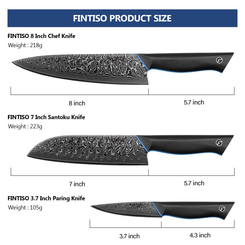 FINTISO 3PCS Kitchen Knife Set, Ultra Sharpe Chef Knife Set Forged of 67-Layer Japanese Damascus Steel, Premium Knives Set Professional Sharp Knives Set with G10 Handle - Image 5