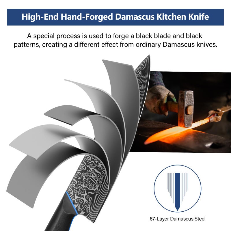 FINTISO 3PCS Kitchen Knife Set, Ultra Sharpe Chef Knife Set Forged of 67-Layer Japanese Damascus Steel, Premium Knives Set Professional Sharp Knives Set with G10 Handle - Image 4