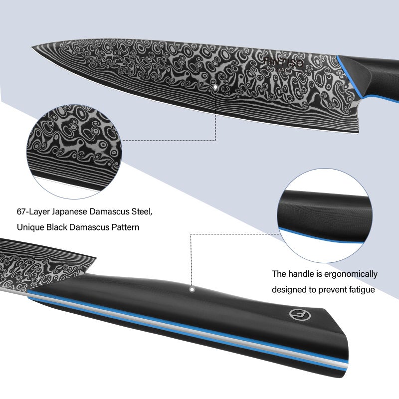 FINTISO 3PCS Kitchen Knife Set, Ultra Sharpe Chef Knife Set Forged of 67-Layer Japanese Damascus Steel, Premium Knives Set Professional Sharp Knives Set with G10 Handle - Image 2