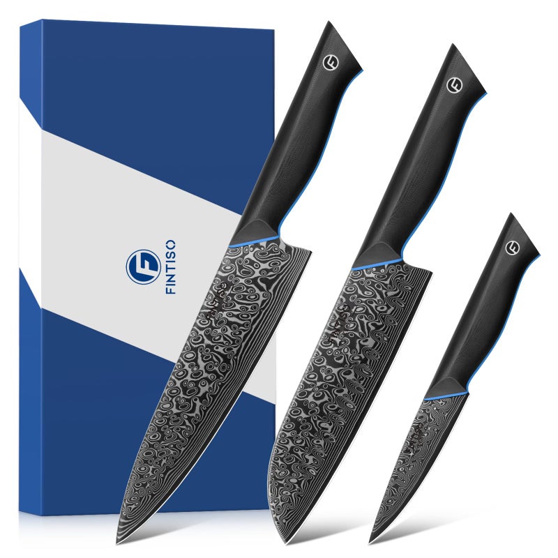 FINTISO 3PCS Kitchen Knife Set, Ultra Sharpe Chef Knife Set Forged of 67-Layer Japanese Damascus Steel, Premium Knives Set Professional Sharp Knives Set with G10 Handle - Image 1
