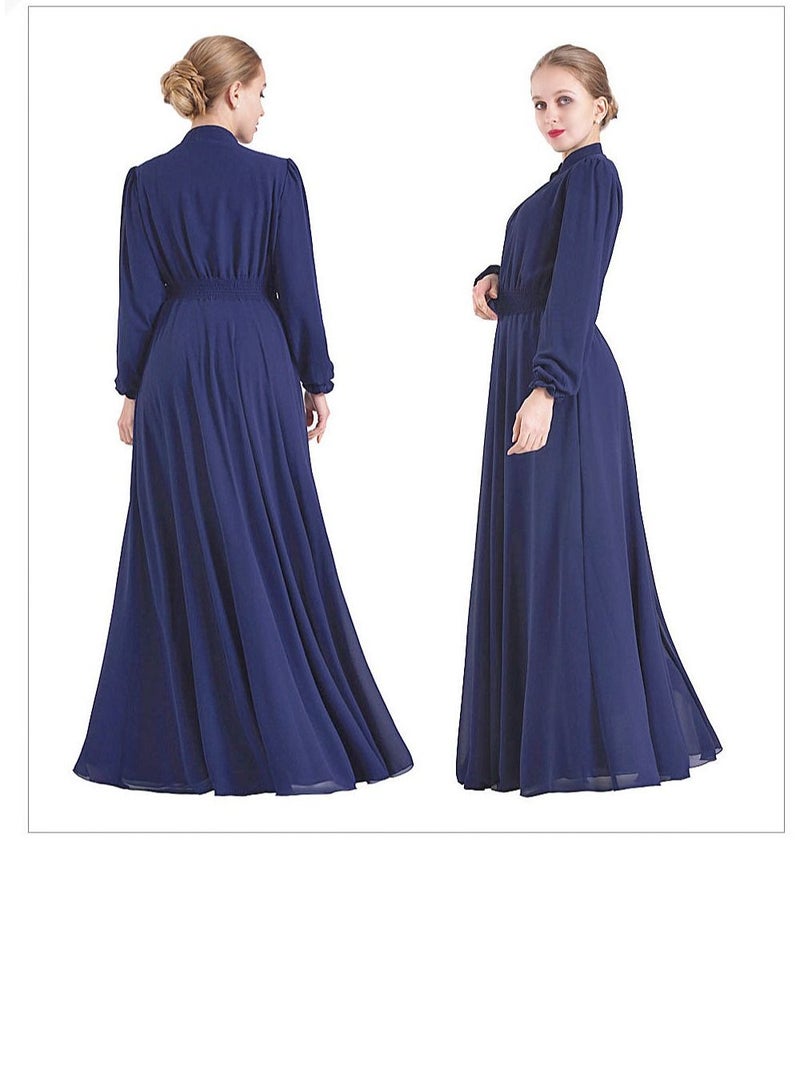 Loquat Double-layer High-Density Chiffon Dress Dark Blue  - Image 3