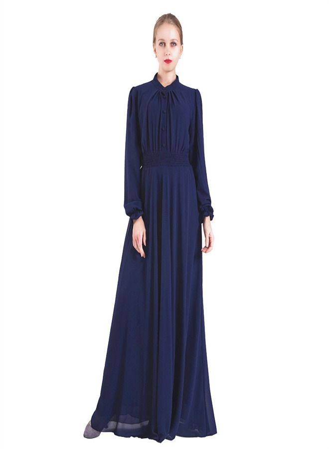 Loquat Double-layer High-Density Chiffon Dress Dark Blue  - Image 1