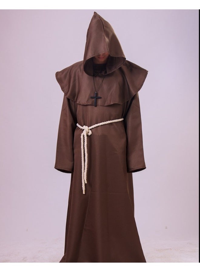 NIBEMINENT Halloween priest costume, anime cosplay, medieval retro monk costume, monk's robe, wizard costume - Image 1