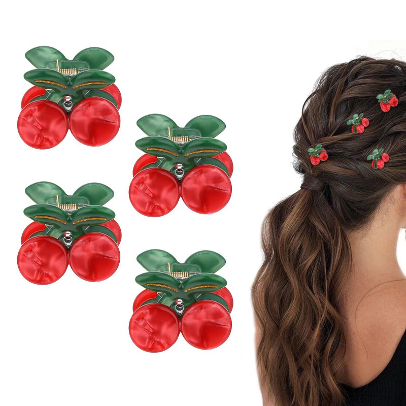 JIYIN 4 Pcs Cherry Claw Clips NonSlip Cherry Cute Hair Clip Stylish Fruit Hair Clip Small Claw Clips for Women Girls Thin Thick Hair Headwear Gifts - Image 3
