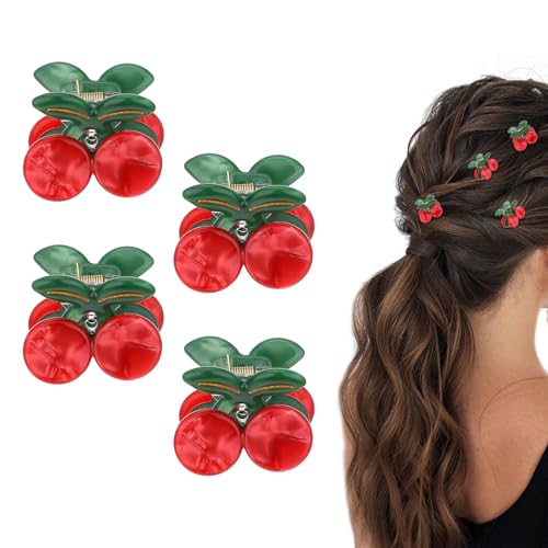JIYIN 4 Pcs Cherry Claw Clips NonSlip Cherry Cute Hair Clip Stylish Fruit Hair Clip Small Claw Clips for Women Girls Thin Thick Hair Headwear Gifts - Image 1