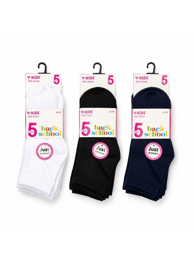 Girls Cotton School Uniform Socks, 5-Pair Pack, White - Image 2