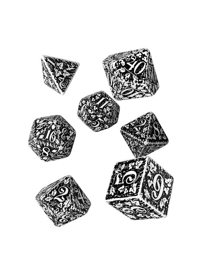 Q WORKSHOP Q-Workshop Forest 3D White & Black Dice Set (7) White/Black, Standard (15mm - 17mm) - Image 1